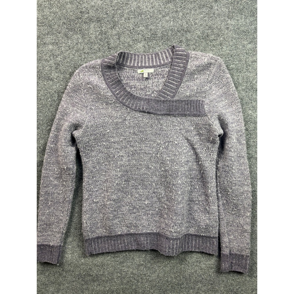 Horny Toad Sweater Womens L Purple Merino Wool Asymmetrical Neck Pullover Knit